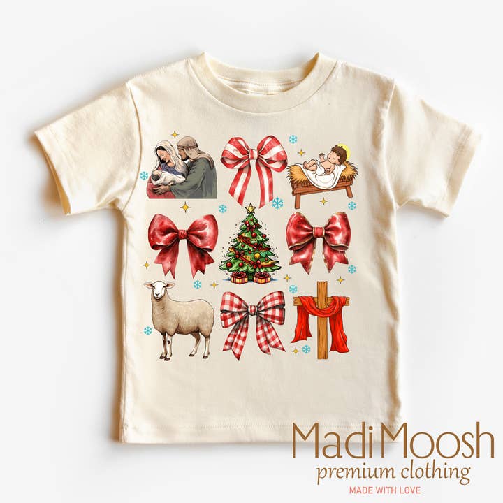 Madi Moosh - Wholesale Screen Printed T-Shirt - Kids - Nativity Scene Christmas Jesus Shirt - Christmas Tee