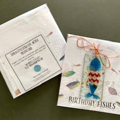 Dreya Glass - Wholesale Birthday Card - Birthday Fishes (Linear) - Greeting Card With Fused Glass2