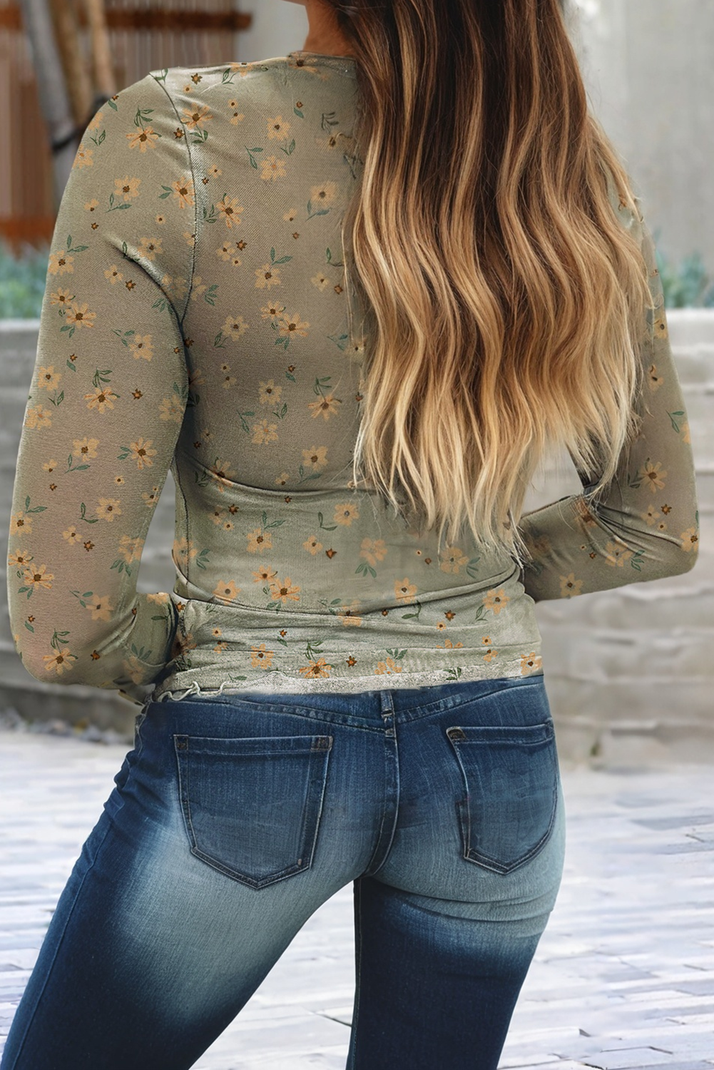 Little Daisy Closet - Wholesale Blouse - Women's - LDC Vintage Floral Print Southern Style Mesh Long Sleeve Top1