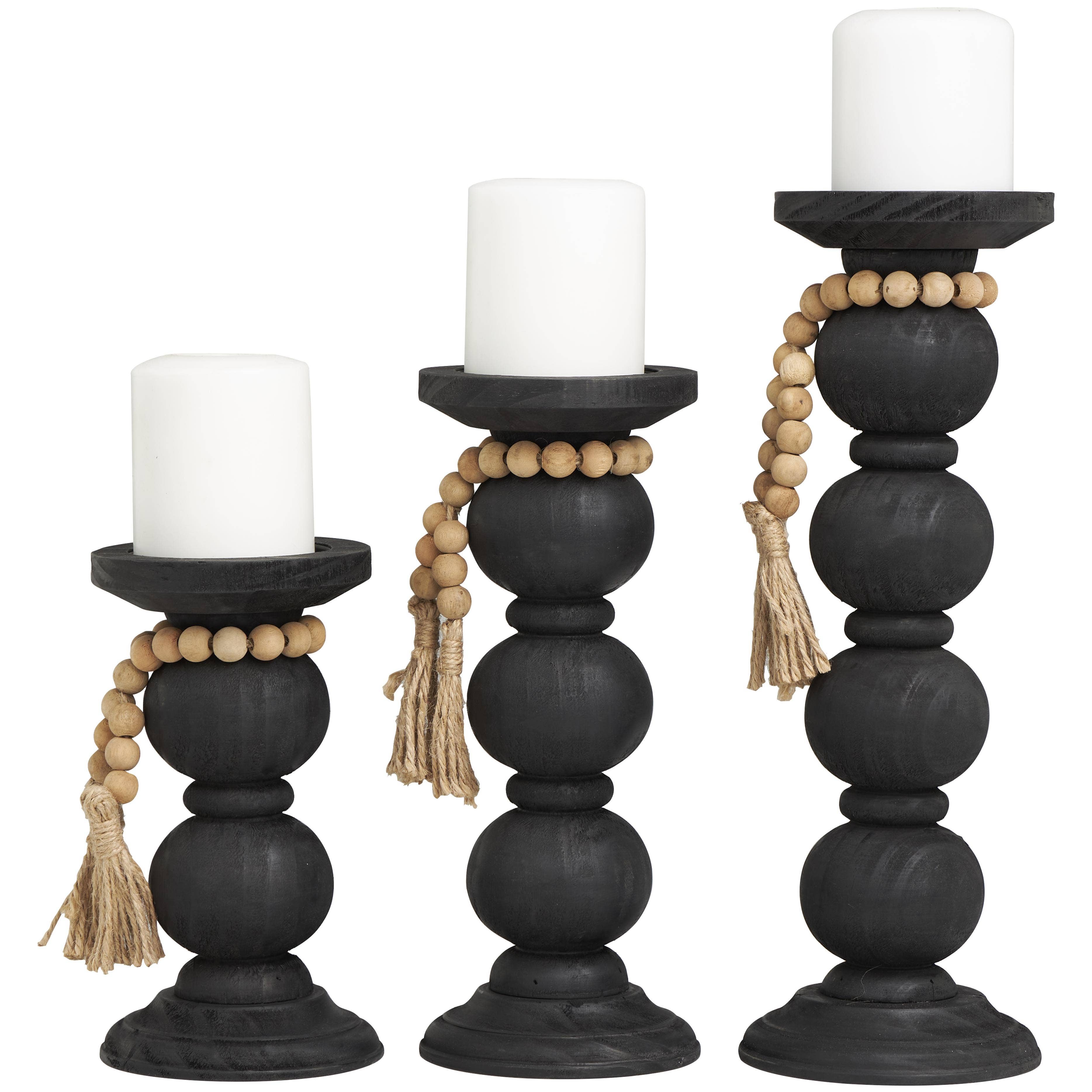 Deco Marché - Wholesale Candle Holder - Bohemian Black Wood Candle Holder Set1