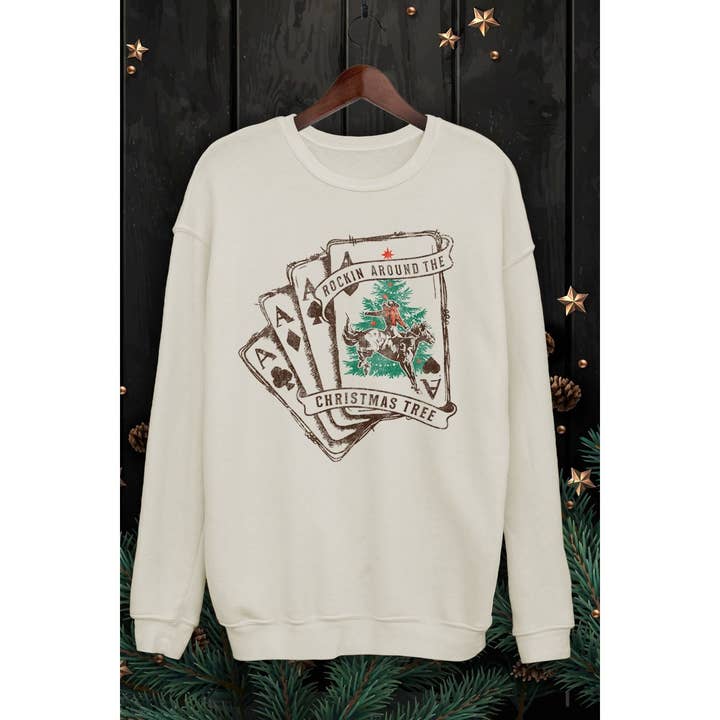 HRTandLUV - Wholesale Graphic Sweatshirt - Women's - ROCKIN AROUND THE CHRISTMAS TREE MINERAL SWEATSHIRTS