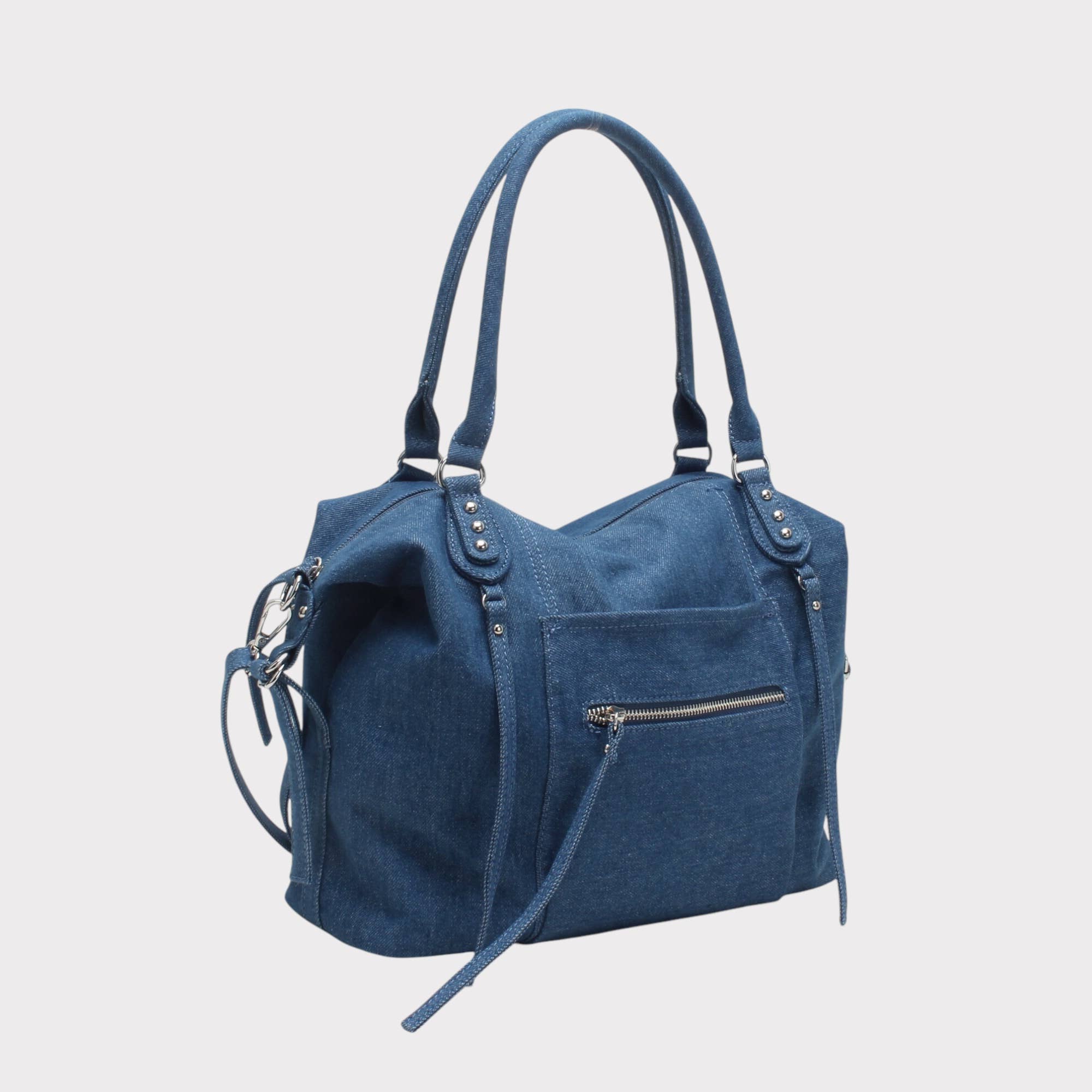 BESTINI - Vente Sac porté épaule – femme -  Sac bowling vintage avec multiple zip, effet jeans1