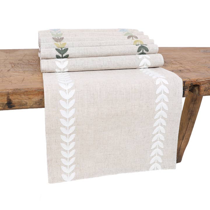 Cute Leaves Crewel Embroidered Table Runner for wholesale by Xia Home Fashions & Manor Luxe