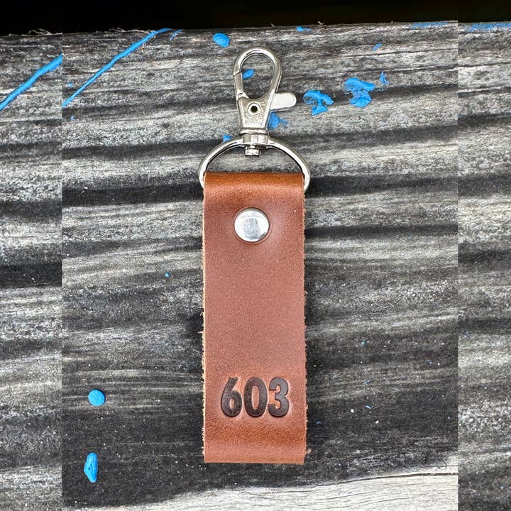 603 Leather Keychain – New Hampshire Souvenir Holiday gift for wholesale by Mermaid and Sailor