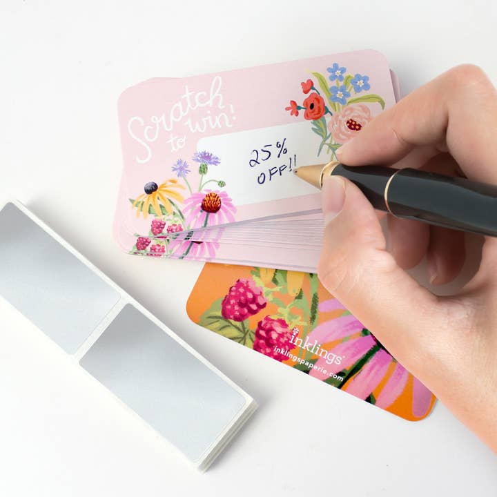 Inklings Paperie - Wholesale Stationery/Notecard Set - 100 Customer Scratch-off Cards - Wildflowers2
