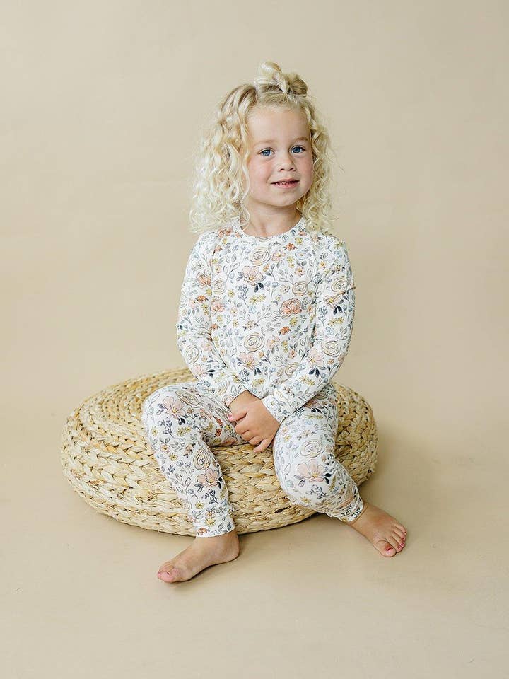 Little Joy Co. - Wholesale Sleepwear Set - Kids - Pastel Petals 2pc Modal Pajamas - Floral Toddler Girl PJ Set