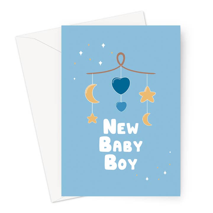 New Baby Boy | Baby Mobile | 7x5" Card for wholesale by Cupsie's Creations