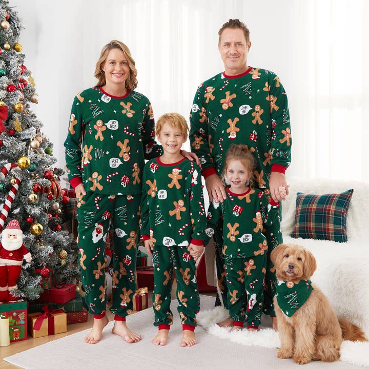 Dark Green Christmas Pajamas Family Fleece Gingerbread Man with Pockets for wholesale on Faire1