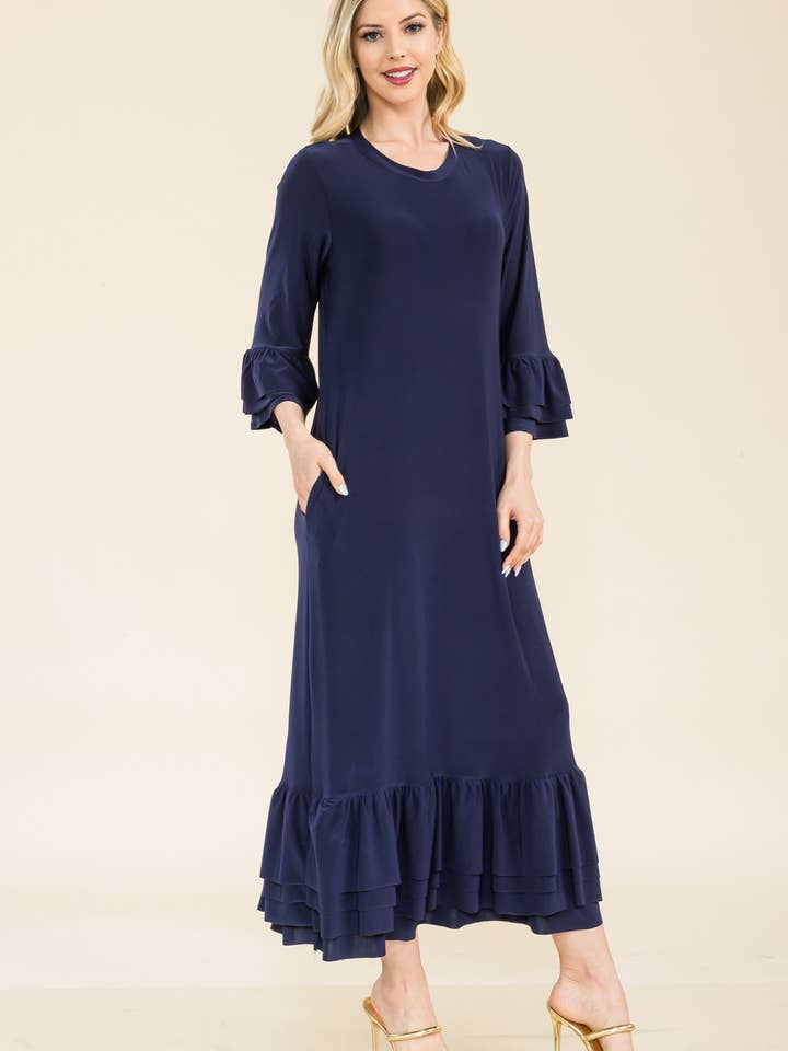 Celeste Clothing - Wholesale Dress - Women's - PLUS SIZE MODEST DRESS WITH LAYERED BELL SLEEVES -CD43898