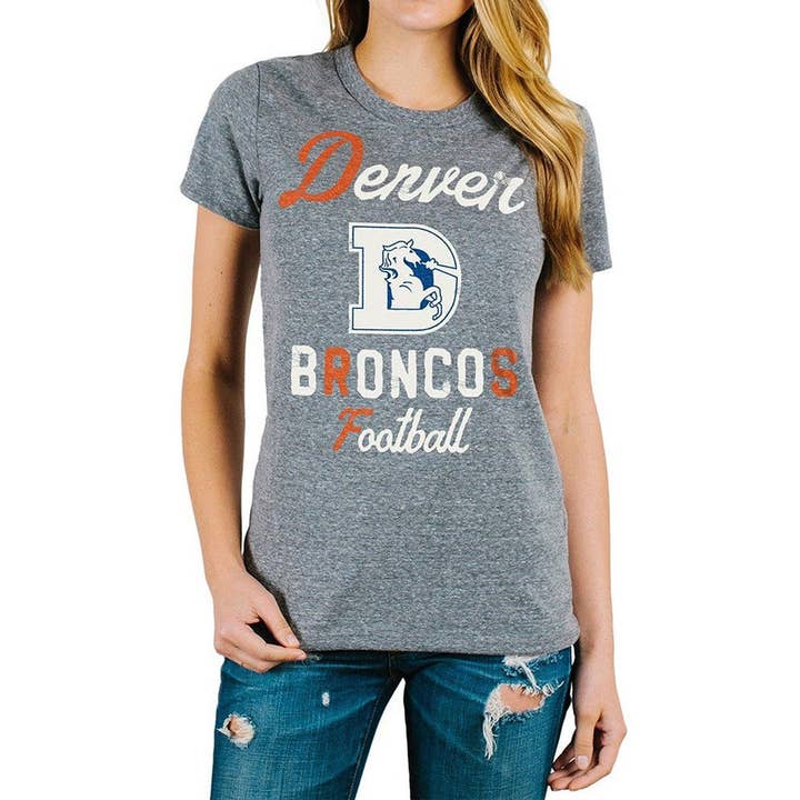 Official Store – wholesale Screen printed t-shirt – Women′s – Denver Broncos - Letters And Logo Women's Juniors T Shirt