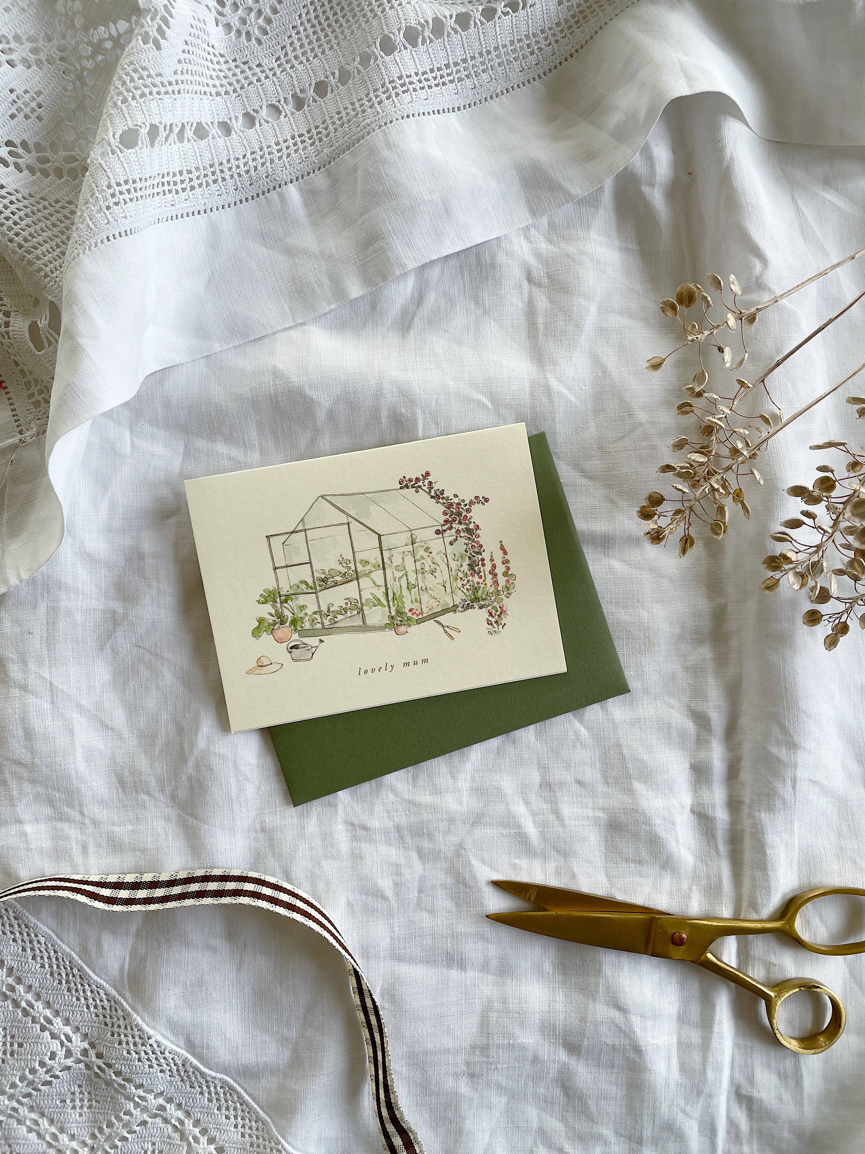 Annie Brougham Paper Goods. - Wholesale Mother's Day Card - Garden Greenhouse Petite Mother's Day Card2