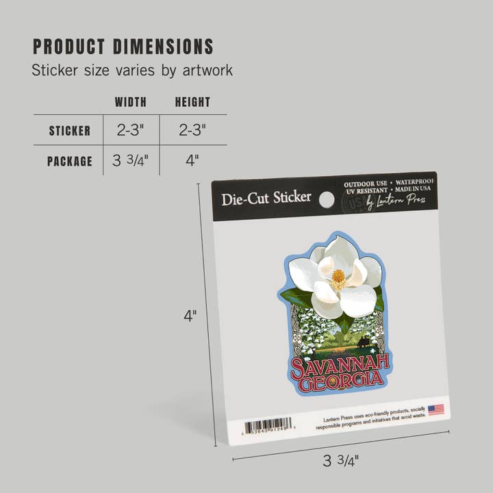 Lantern Press - Wholesale Sticker - STICKER Savannah, Georgia, Single White Magnolia4