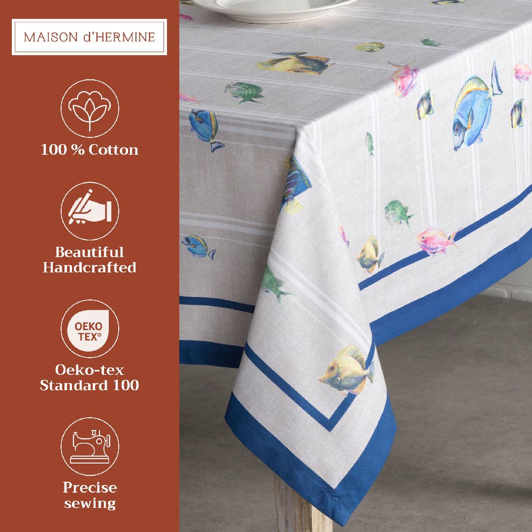 Maison d'Hermine - Design in Every Thread - Wholesale Tablecloth - Tablecloths 100% Cotton - 3 Shapes - Poisson1