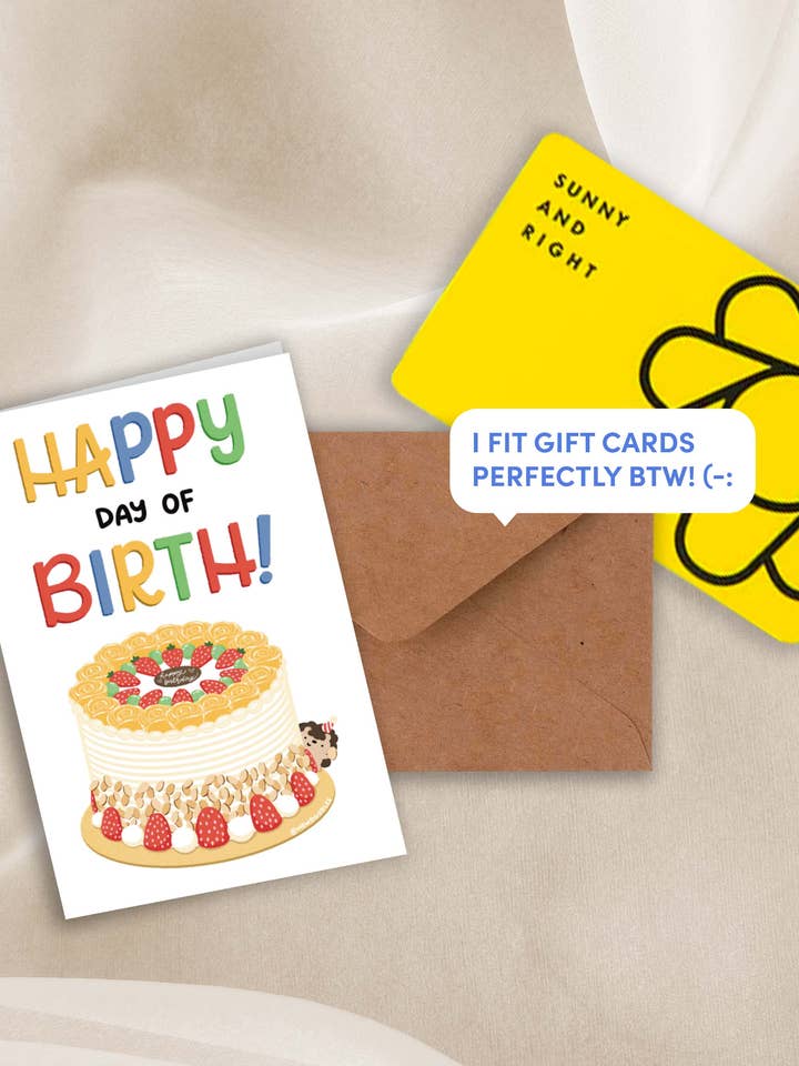 Happy Day of Birth Mini Greeting Card for wholesale by Mew Doodles