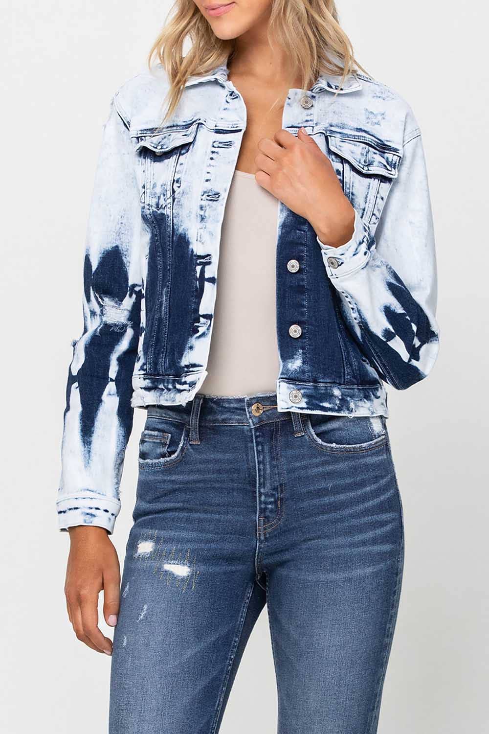 Second Wind CLASSIC TIE DYE CROPPED DENIM JACKET  V2297J for wholesale on Faire2