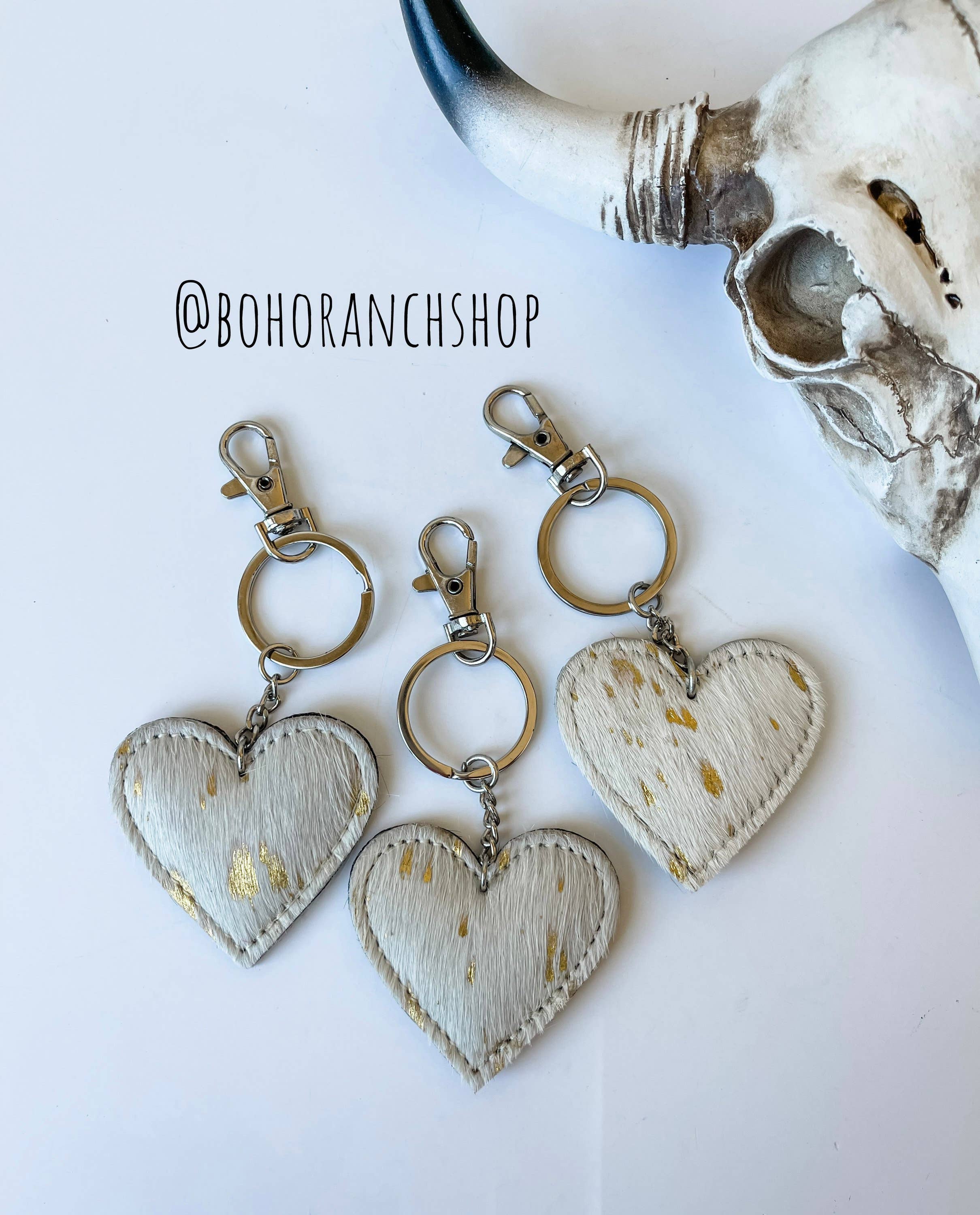 Boho Ranch Shop - Wholesale Keychain - Women's - Western Heart Cowhide Hairon Keychain9