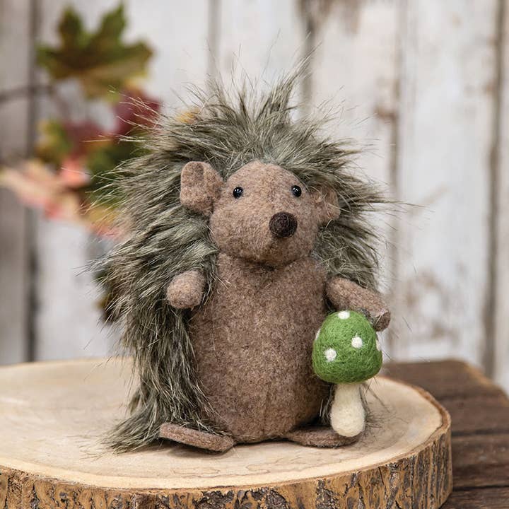 Bright Ideas - Wholesale Decorative Tabletop Object - Plush Hedgehog w/Felted Mushroom1