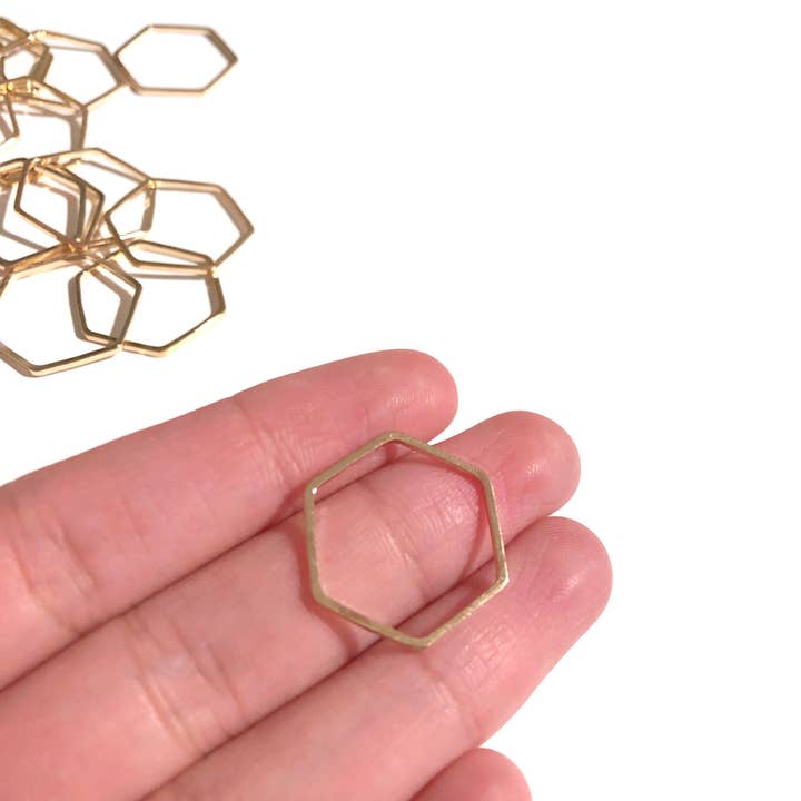 10 Pcs - 22mm Gold Hexagon Charms - Gold Plated Brass Cut for wholesale by Crafters Resort