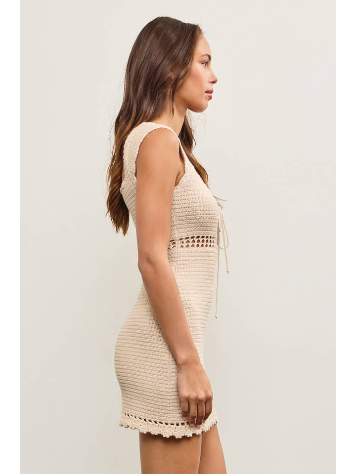 ECRU RUCHED CROCHET SWEATER DRESS for wholesale on Faire