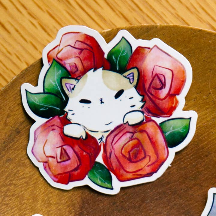 Plant Friends Vinyl Cat Stickers - Rose for wholesale by bao by andrea