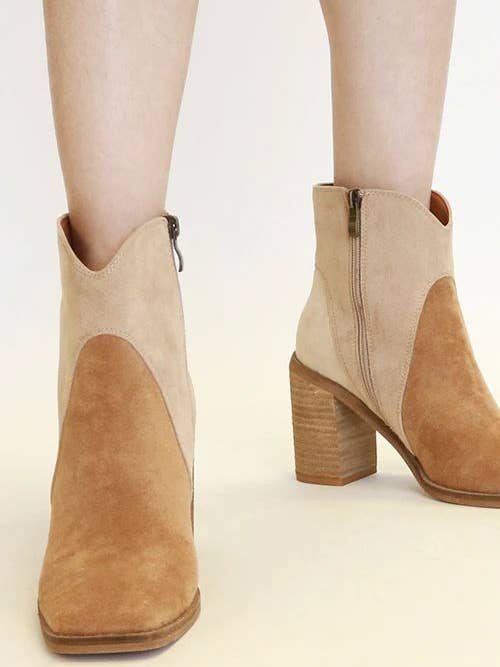Mars Sky Shoes Wholesale - Wholesale Booties - Women's - Beast Fashion Women Stacked Leather Heel double tone Booties