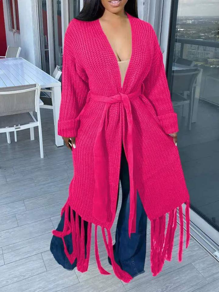 Fashion Combination - Wholesale Cardigan - Women's - trim open front chunky knit longline cardigan