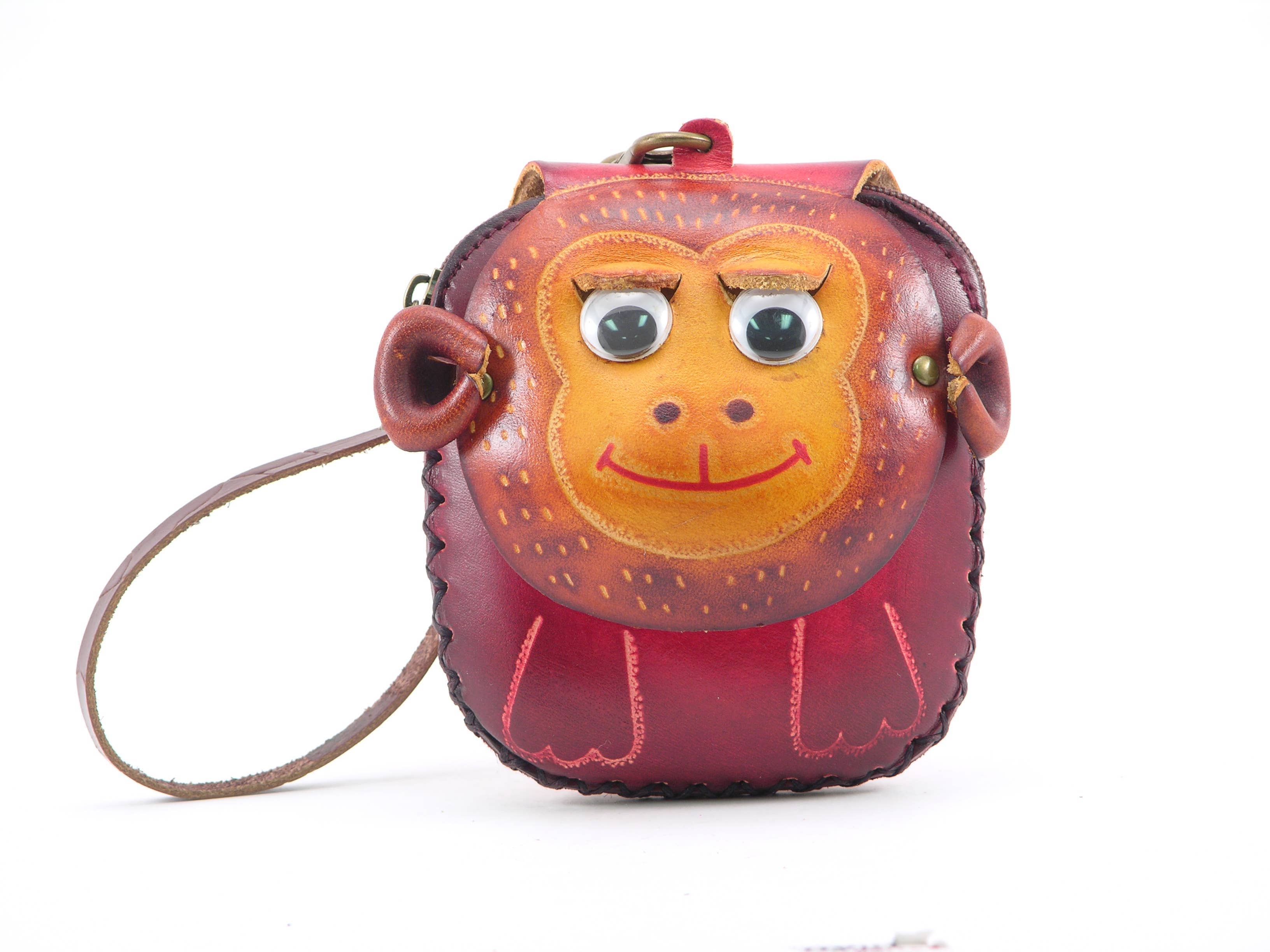 Sunflower Handmade leather inc - Vendita all'ingrosso Braccialetti - Portamonete a polsino in pelle fatta a mano a forma di scimmia E5390