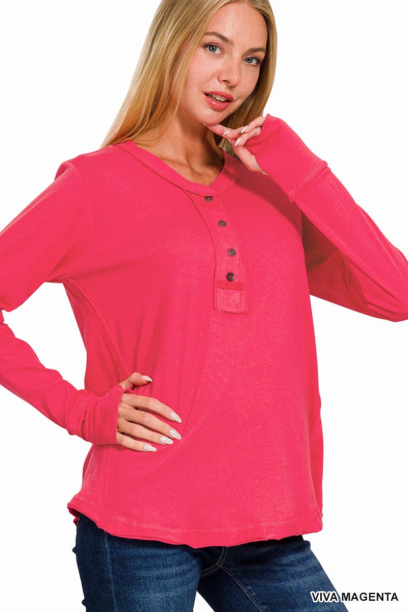 42POPS - Wholesale T-Shirt - Women's - ..'SI-24797 THUMB HOLE CUFFS BUTTON CLOSURE LONG SLEEVE TOP17