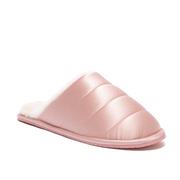 Supa Far Rose PInk Silk & Sheepskin Womens Slippers for wholesale by SUPASNUG