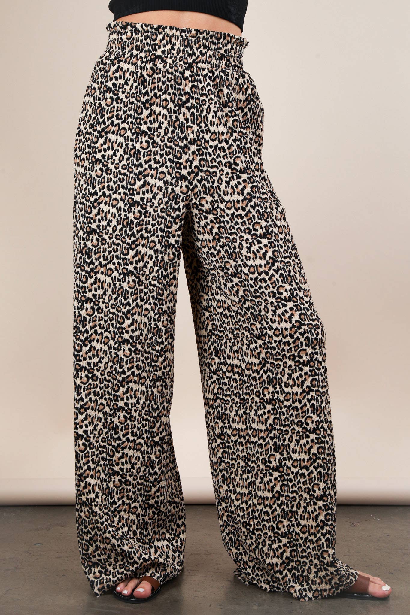 VERY J - Wholesale Pants - Women's - NP70826-Leopard Print & Solid Wide Leg Pleated Pants27