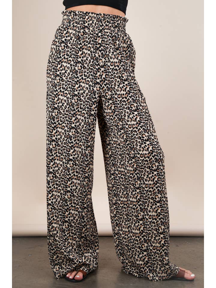 VERY J - Wholesale Pants - Women's - NP70826-Leopard Print & Solid Wide Leg Pleated Pants27