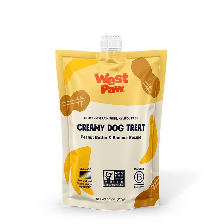 Peanut Butter & Banana Creamy Dog Treats - Case of 6 for wholesale by West Paw
