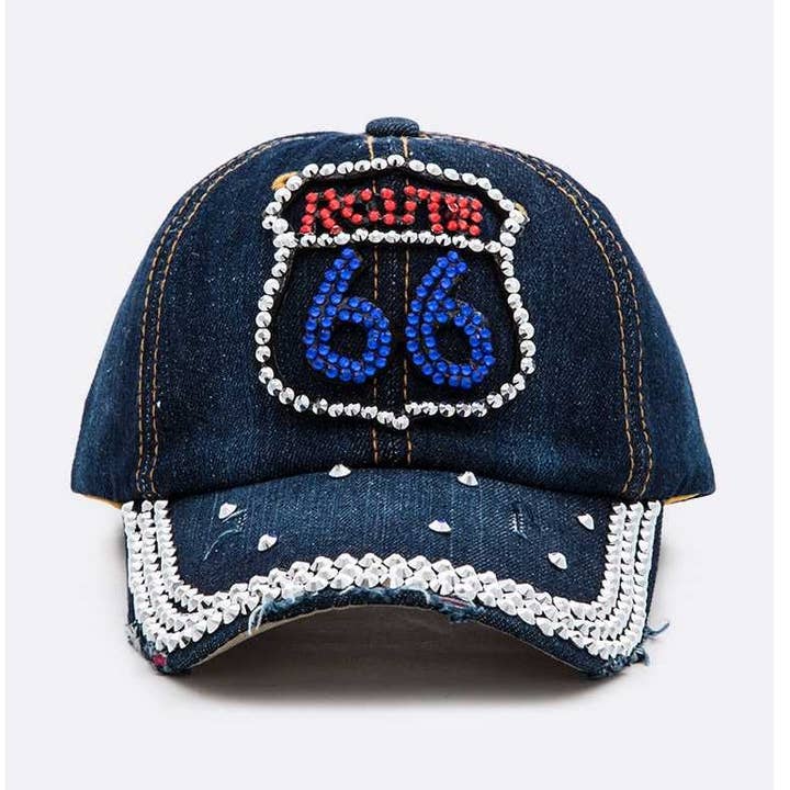 Route 66 Crystal Patch Denim Cap for wholesale on Faire0