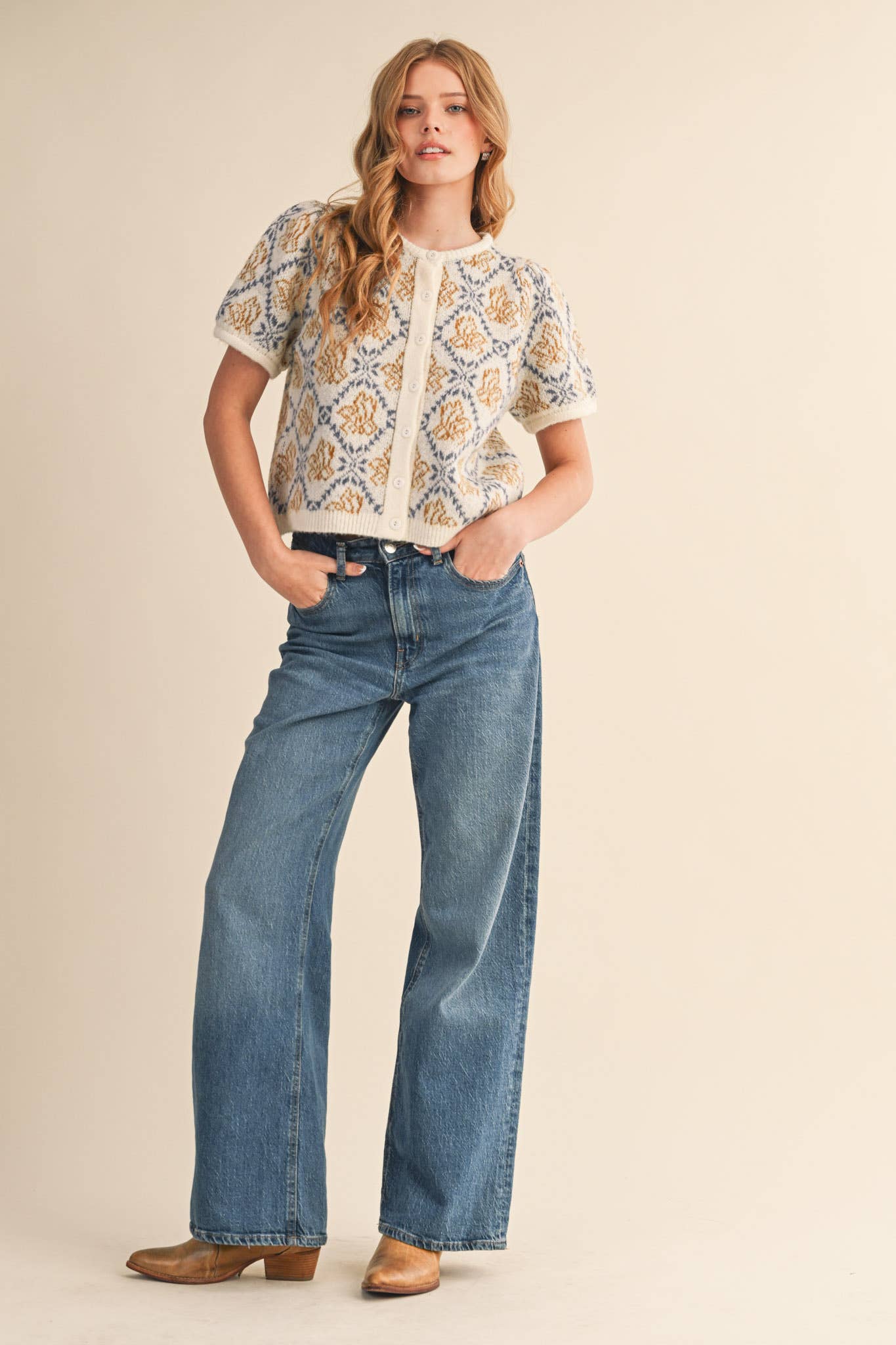 &MERCI - Wholesale Cardigan - Women's - FLORAL SHORT SLEEVE SWEATER CARDIGAN MSW1125822