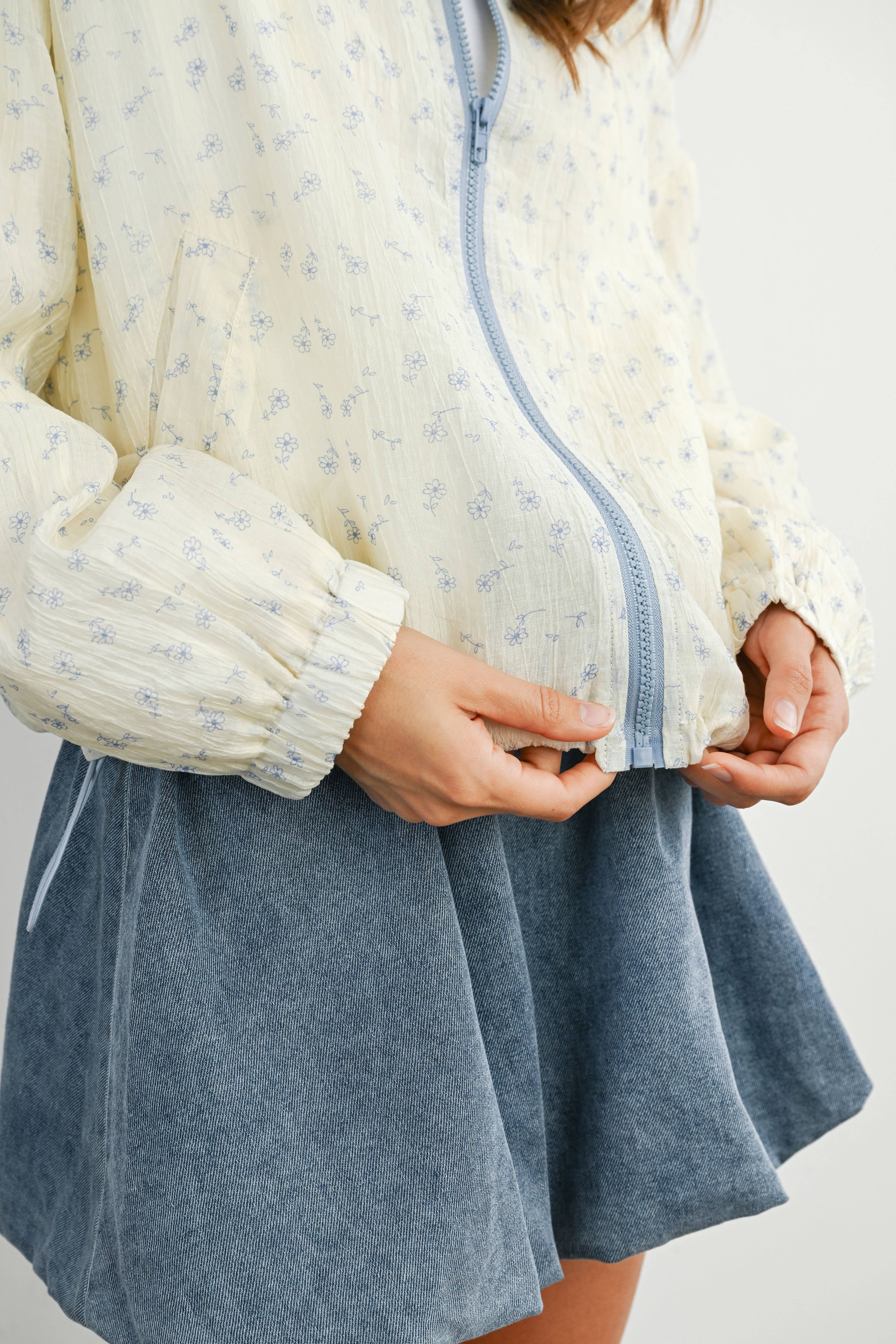 BUTTERMELON - Wholesale Jacket - Women's - Floral Zip-Up Collared Jacket - BMJ788220