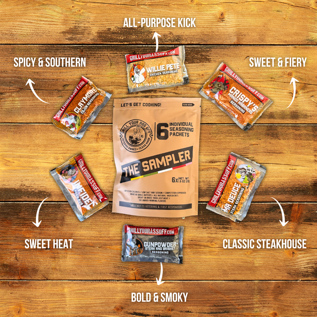 Grill Your Ass Off - Spices, Rubs, Seasonings, Sauces, Jerky – Großhandel BBQ-Rub – The Sampler — 6er-Pack mit Würzen und Gewürzen, Rubs, Grillen, Geschenk1