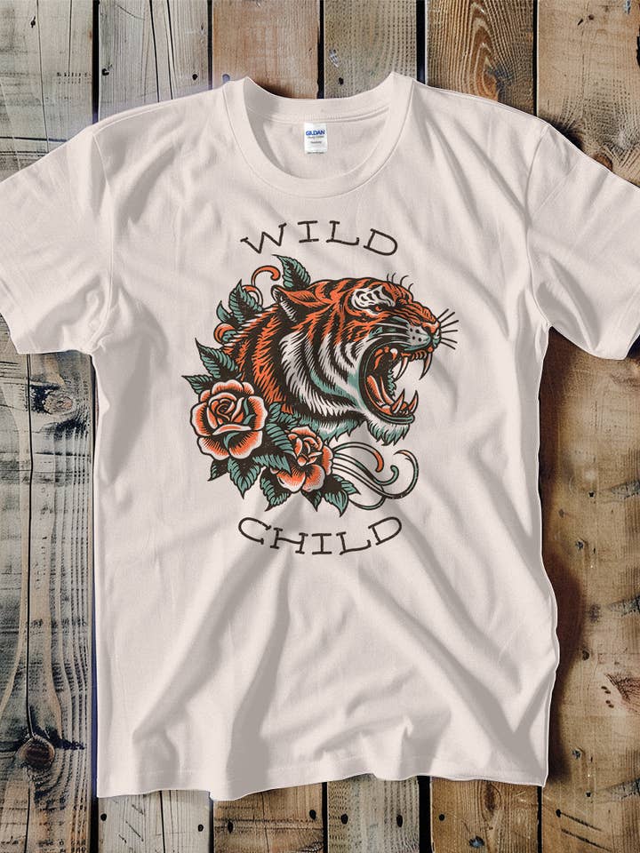 Wild Child Tiger Tattoo Unisex Tee for wholesale by Swift Retail