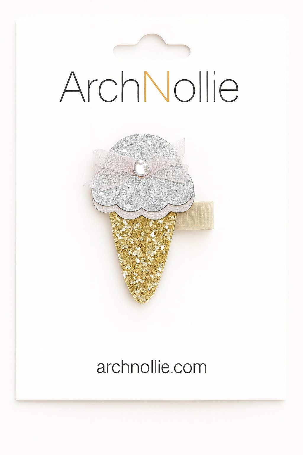 ANO - ArchNOllie - Wholesale Hair clip – Child - Glitter Ice Cream Hair Clips – Silver Single Clip1
