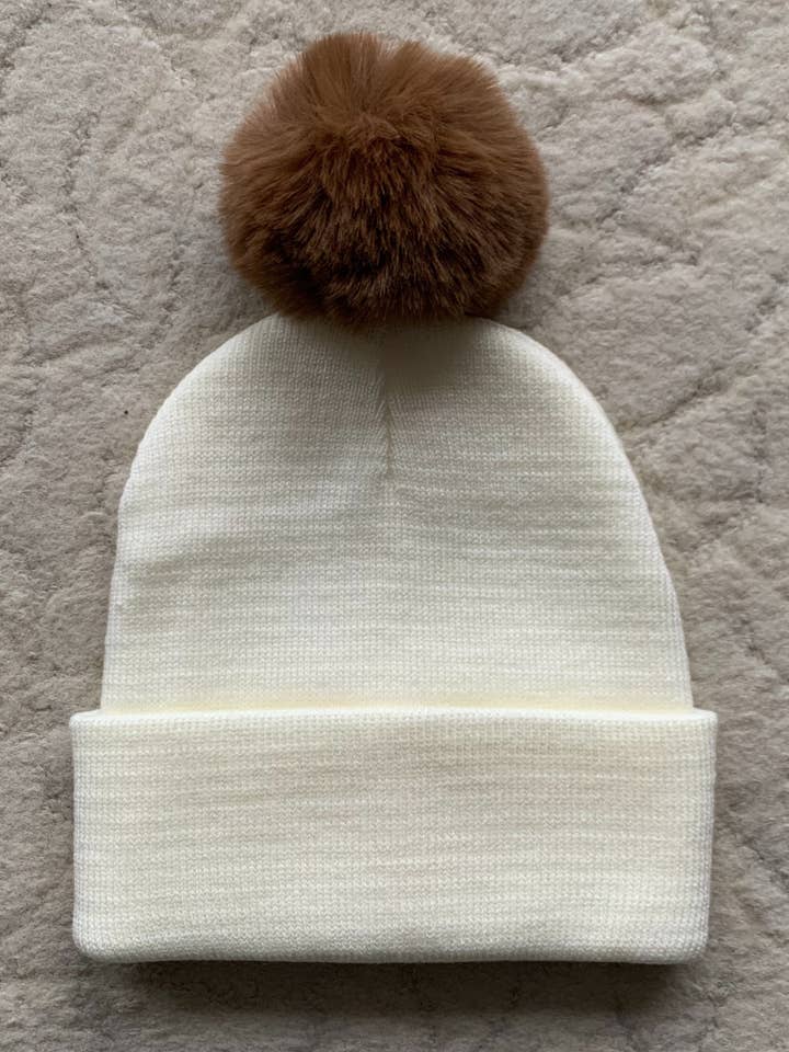 Pom Pom Baby/Kid's Cream Beanie Hat, 0 to 8 Years for wholesale by Himmelberg Baby