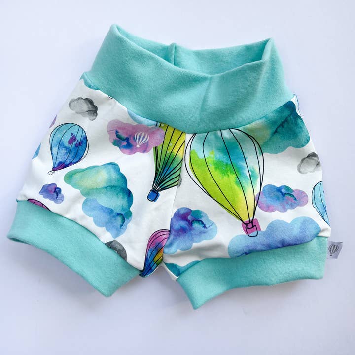 Hot Air Balloon Organic Shorts (Aqua) for wholesale by My Mini Munch