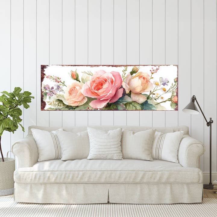 Spring Rose Watercolor Wall Art | Rustic Farmhouse Floral Decor for wholesale by TX USA Corporation
