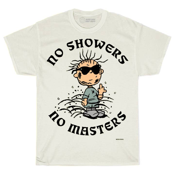T-shirt blanc No Showers pour tout-petits pour la vente par Boss Dog