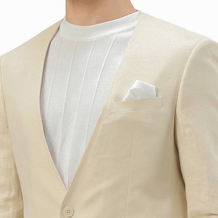 Tazzio 2pc COLLARLESS Hybrid-Fit Suit Set w/ NO LAPEL, Tan for wholesale on Faire1