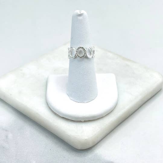 Luxus Accessories - Wholesale Multi-Stone Ring - 925 Sterling Silver Clear Cubic Zirconia Details, Circles Geometry Ring, Stamped 9252