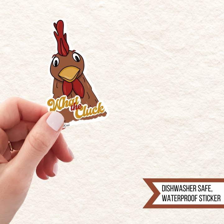 Funny Chicken Farm Animal Waterproof Sticker, What the Cluck for wholesale by Hello Kiwi