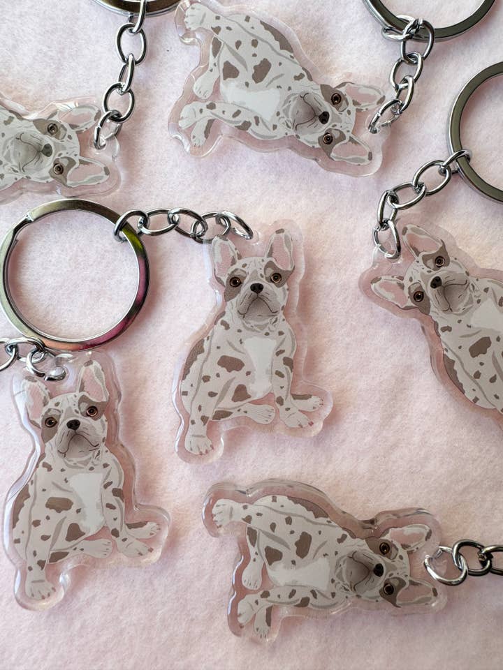 Frenchie (blue merle) Keychain for wholesale by Our Cheery Corner