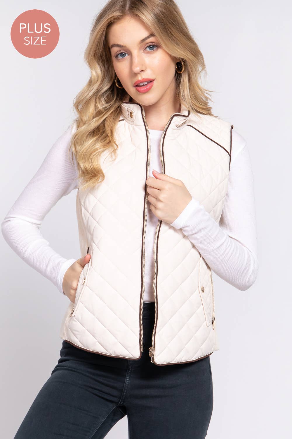 Active Basic | Active USA – Großhandel Oberbekleidungsweste – Damen – Steppweste mit Veloursleder-Paspeln8