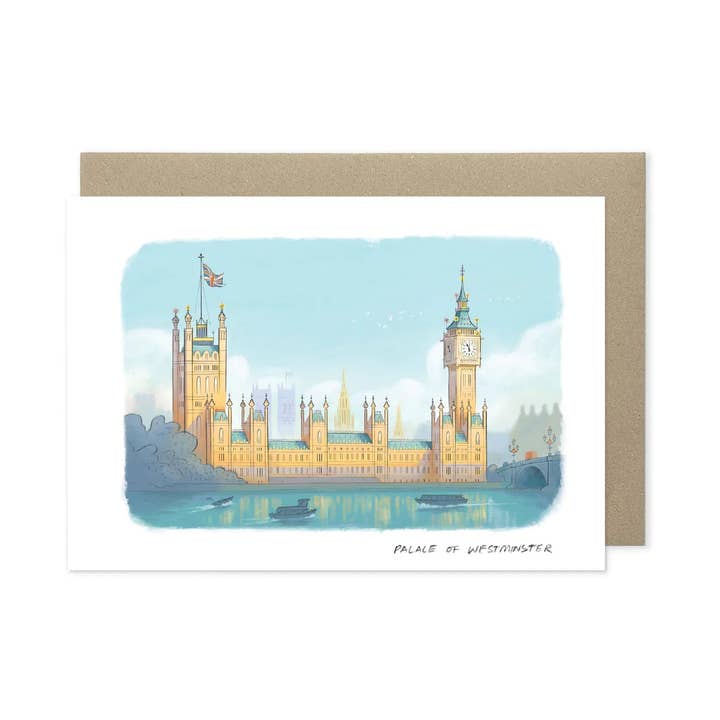 Palace of Westminster London Landmark Greetings Card for wholesale by Mike Green Illustration