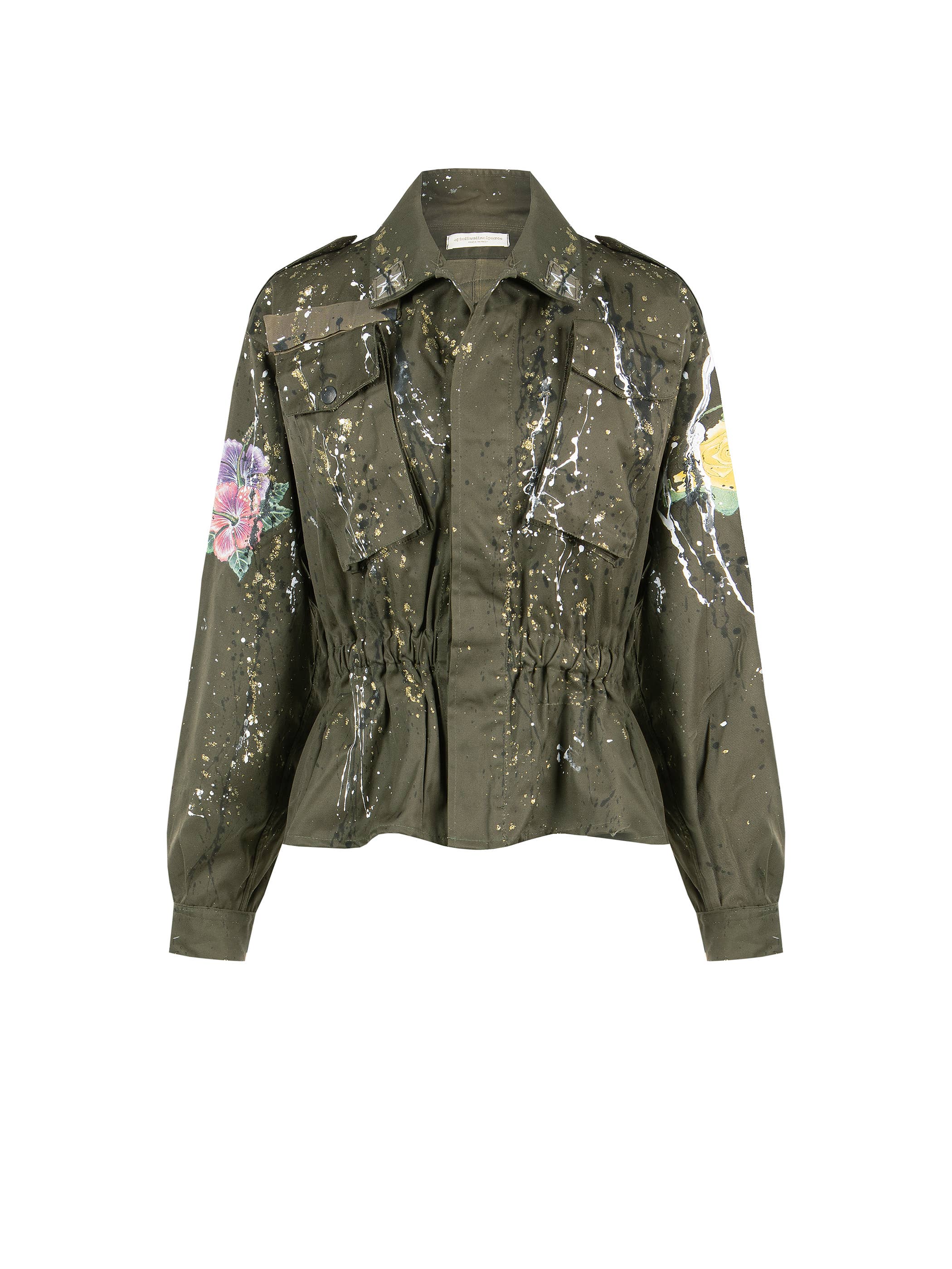 apiedinudinelparco - Venta al por mayor Chaqueta - Mujer - Chaqueta militar corta pintada a mano con parches y brillo3