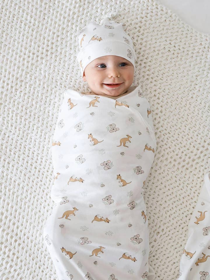 Bio-Baumwolle Baby Pucktuch - Känguru & Koala für den Großhandel von Lūmmi in Colour Babywear
